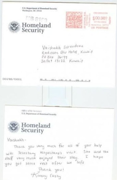 US Department of Homeland Security letter of appreciation, 2007–2010
