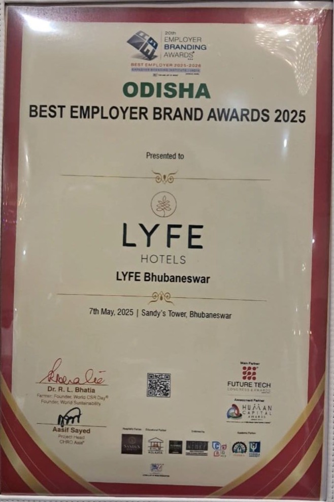 Odisha Best Employer Brand Awards 2025 — LYFE Hotels Bhubaneswar